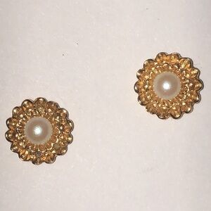 Elegant Gold Tone and Faux Pearl Dainty Stud Earrings